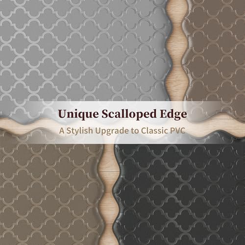 Arenarug 17.3x30 + 17.3x59 Inch Black Scalloped Kitchen Mat Set - Waterproof & Anti-Fatigue