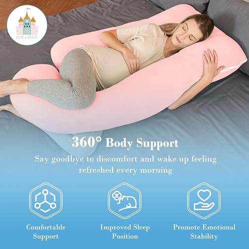 Pink Cooling Cover Pregnancy Pillow - 57 Inch U-Shape Maternity Body Support