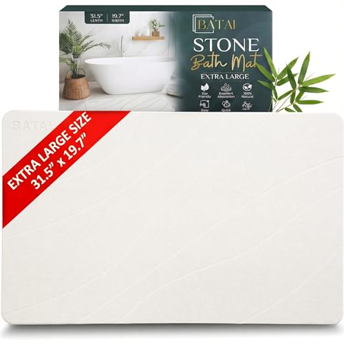 Batai Extra Large Beige Diatomaceous Earth Stone Bath Mat 31.5 x 19.7 Inches – Non-Slip, Dries Instantly