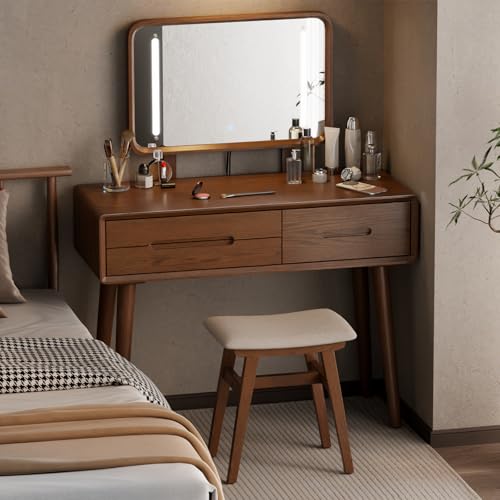 Walnut Solid Wood Vanity Stool with Padded Seat - Versatile Footrest Ottoman