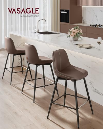 VASAGLE Counter Height Bar Stools Set of 2 - Coffee Brown, 24.8 Inch, Modern Backrest