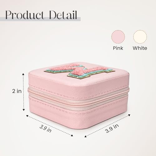 Pink Travel Jewelry Box with Initial W - Monogrammed Jewelry Organizer for Girls Women Teens