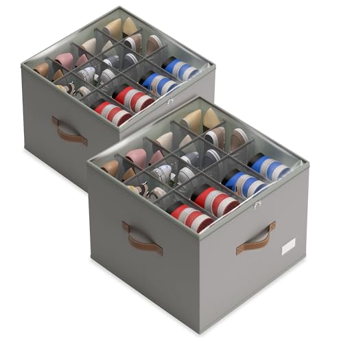 Vincona Large Grey Foldable Shoe Organizer 16-Compartment Closet Storage Bin