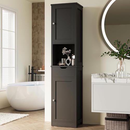 Shintenchi Tall Narrow Bathroom Storage Cabinet - Black