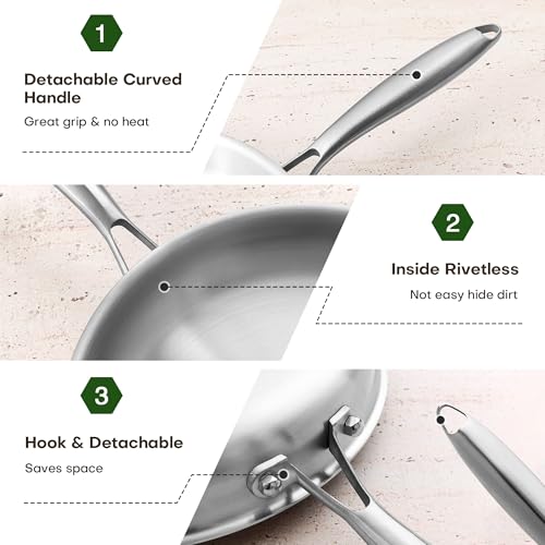 Kordichef 12 Inch Stainless Steel Frying Pan with Lid - Healthy, Induction Compatible Skillet