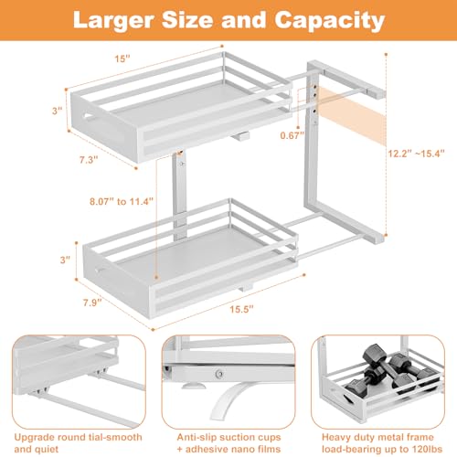 White 2-Pack Under Sink Organizer - 2 Tier Pull-Out Storage Cabinets with Adjustable Height