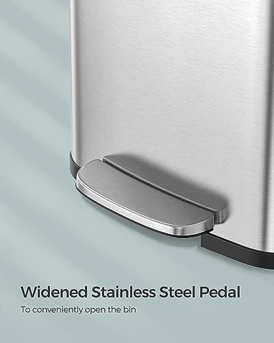 SONGMICS 18-Gallon Stainless Steel Kitchen Trash Can with Stay-Open Lid, Step Pedal & Odor Filter - Silver & Black ULTB520E68