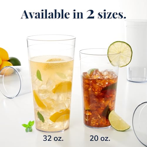 US Acrylic Cafe Plastic Reusable Tumblers (Set of 16) 20-ounce Water Cups Assorted Colors | Restaurant Style Drinking Glasses Value Set, Stackable, BPA-free, Made in the USA | Top-rack Dishwasher Safe