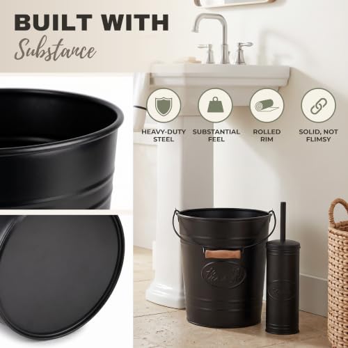 Autumn Alley Matte Black Farmhouse Bathroom Trash Can & Toilet Brush Set