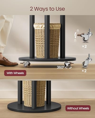 VASAGLE Freestanding Coat Rack Stand with Wheels, 11 Hooks, 3 Shelves - Ink Black