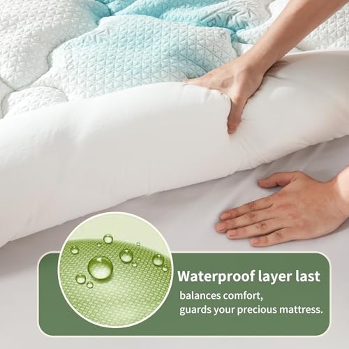 Secgo King Waterproof Mattress Topper - Breathable Rayon Bamboo Bed Protector, Deep Pocket Fit 8-21", White