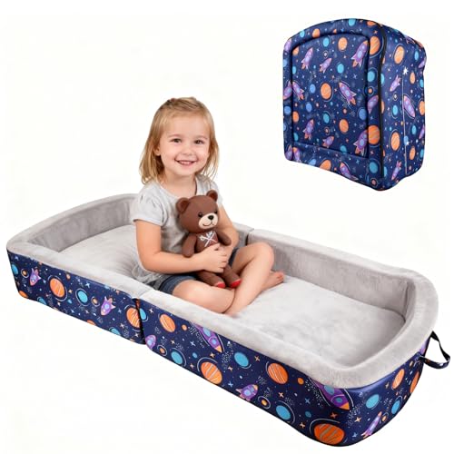 Foldable Portable Toddler Travel Bed with Washable Cover - Blue