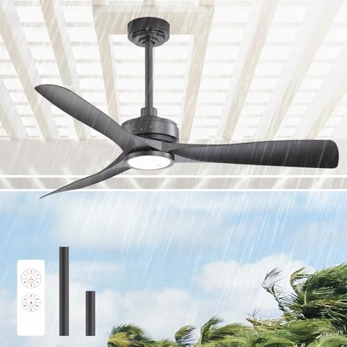52-Inch Outdoor Ceiling Fan with Light and Remote, Weatherproof Patio Fan with DC Motor