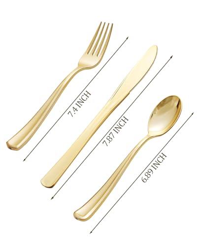bUCLA 7.4 Inch Gold & Silver Disposable Cutlery Set 600 Pieces for Weddings & Parties