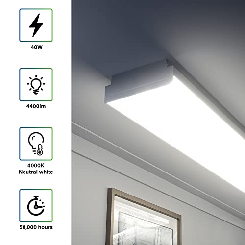 4ft LED Wraparound Light Fixture - 40W Garage Shop Ceiling Light, 4400LM, 4000K, Linkable