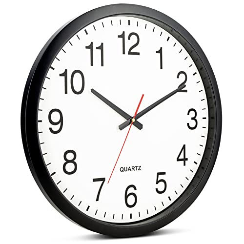 Bernhard Products 18-Inch Black Wall Clock Silent Non-Ticking Quartz Home Office Classroom