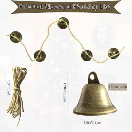 Bell Garland Christmas Decorations - Rustic Bronze Bells Banner for Christmas Tree Mantle Fireplace and Wall Decor