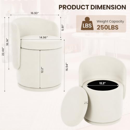 MALOL Beige 360° Swivel Velvet Vanity Chair with Hidden Storage - Set of 1