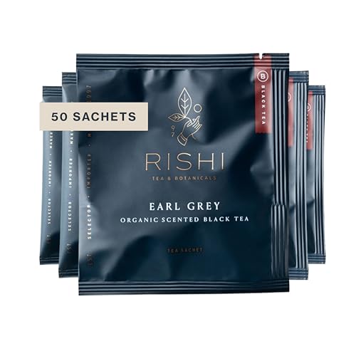 Earl Grey Organic Black Tea Bags - 50 Count Sachets - Caffeinated, Scented Citrus