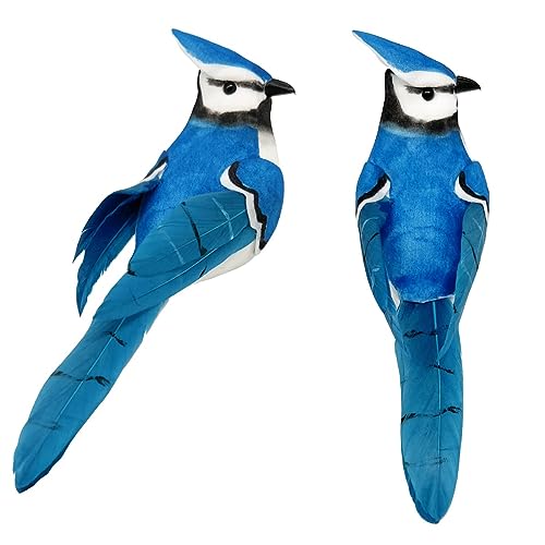 LWINGFLYER 2PCS Realistic Blue Jay Birds 5.5Inch Artificial Foam Feather Bird for Christmas Tree Ornaments Wreath Crafts Flower Arrangements Home Party Decor