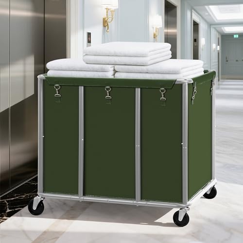 Industrial Laundry Cart with Lockable Wheels 420L Heavy Duty Steel Frame