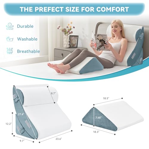Navy 4-Piece Orthopedic Bed Wedge Pillow Set for Post-Surgery Support