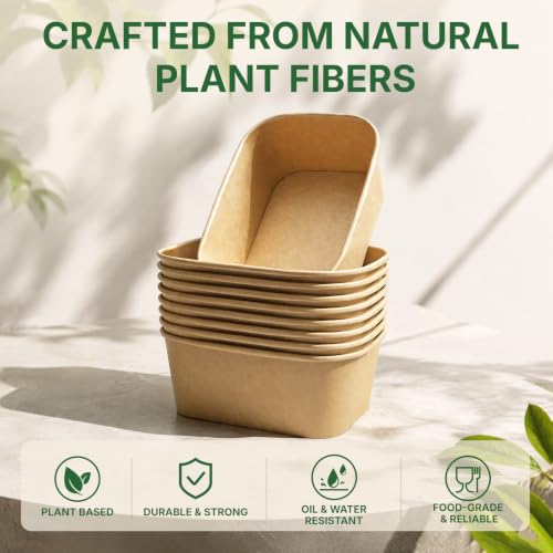 HestiaSnax 29oz Disposable Kraft Paper Meal Prep Containers with Lids - 50 Pack