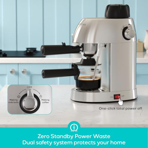 Casabrews 4-Cup Espresso Coffee Machine with Milk Frother - 3.5 Bar Pressure