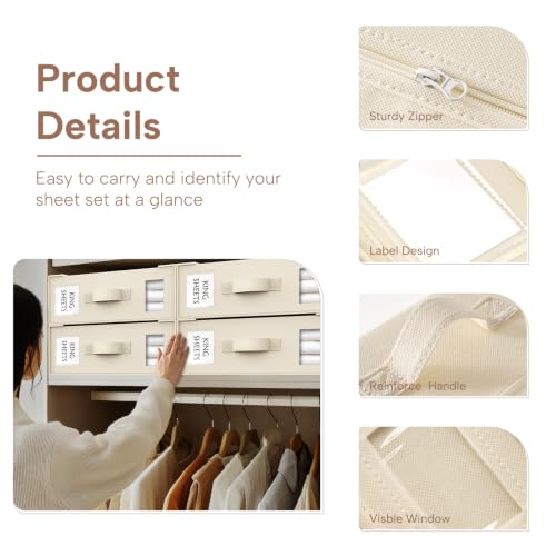 Criusia Beige 6-Pack Bed Sheet Organizers - Foldable Linen Storage Boxes