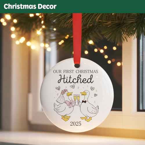 Wedding Gifts Christmas Ornament 2025 for Newlywed Couple, Goose Gifts Just Married Ornament for Mr & Mrs