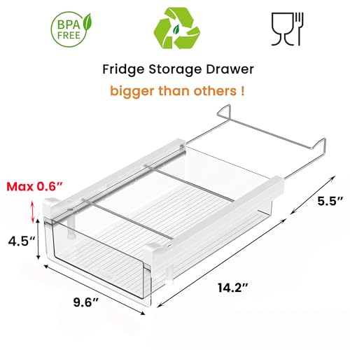Vacane XL Deep Refrigerator Drawer Organizer, Adjustable 14-19.5 Inch Large Fridge Bin