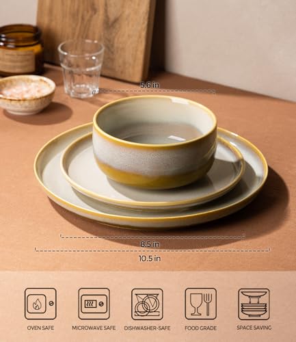 TheTerra Autumn Haze 12-Piece Ceramic Dinnerware Set for 4 - Plates & Bowls