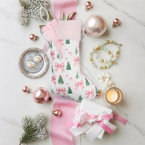 Pink Bow 18-Inch Christmas Stocking with Faux Fur