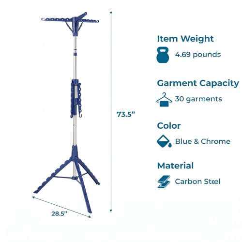 2-Tier Tripod Clothes Drying Rack - 73 Inches, Chrome Steel, Collapsible