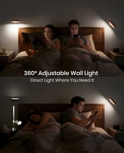 Vadifula Black Walnut Rechargeable Magnetic Wall Sconce Set of 2 - Dimmable Touch Bed Reading Lights