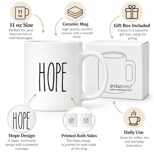 Andaz Press Hope Mug 11oz - Rustic Farmhouse Ceramic Coffee Tea Cup in Gift Box