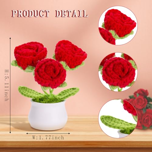 ZHIYUXI Red Eternal Rose Crochet Preserved Roses Forever Flower Decor for Teacher's Day, Birthday, Christmas, Anniversary, Crochet Gifts for Women, Mom, Wife