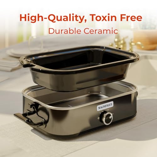 Magnifique 4-Quart Square Slow Cooker with Manual Temperature Control - Dishwasher Safe, Stainless Steel
