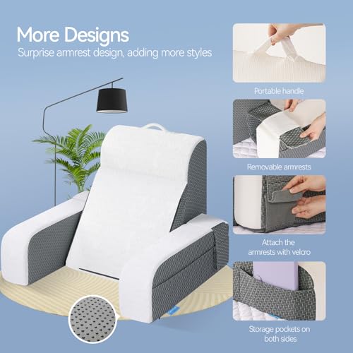 Kayfia White Gel Memory Foam Reading Pillow, 19-Inch Back Rest & Support