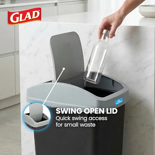 Glad Linkable Trash Cans 12 Gal with Odor Protection - 3 Pack, Black