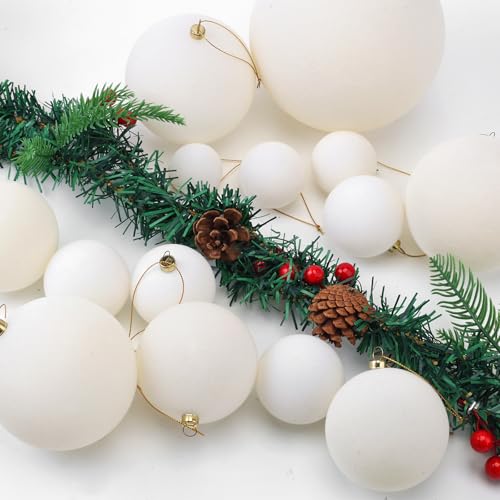 Woonfond 60-Piece Velvet Christmas Ball Ornaments Set, White (6 sizes)