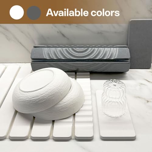 White Stone Drying Mat for Kitchen Counter - 23.62 x 15.35 Inches, Absorbent & Collapsible