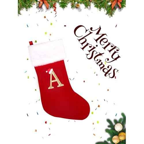 20 Inches Monogrammed Christmas Stockings with Letters,Super Soft Christmas Stockings Large Monogram Stockings Red Letter Stockings for Christmas Holiday Xmas Gift¡¦