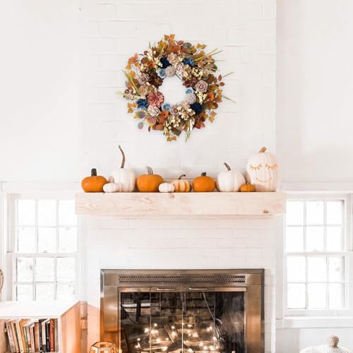 24-Inch Fall Flowers Wreath with Eucalyptus and Maple Leaves for Front Door