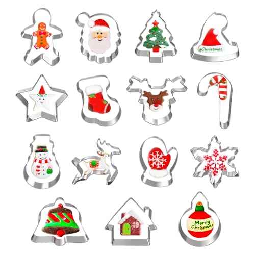 15 Pcs Christmas Cookie Cutters, Holiday Cookie Cutters Including Snowman, Gingerbread, Christmas Tree, Snowflake Gingerbread Shapes and More for Holiday Party Food Decorations and Baking