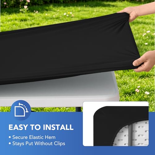 Fitted Stretch Tablecloth for 8ft Rectangular Tables - Black, 6 Pack - Spandex Fit