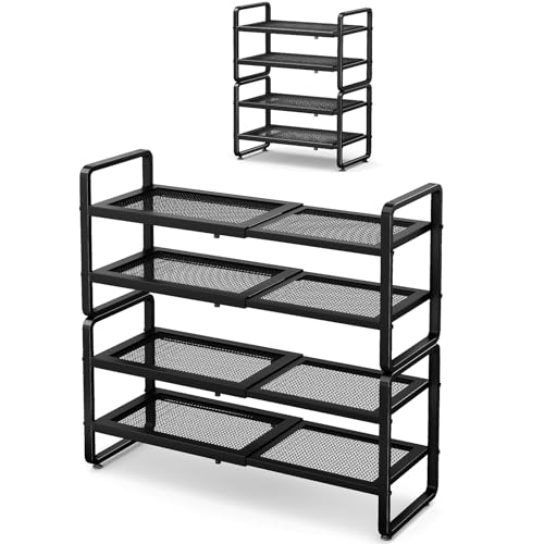 Black Expandable 4-Tier Metal Shoe Rack for Closet, Entryway & Garage - SNTD