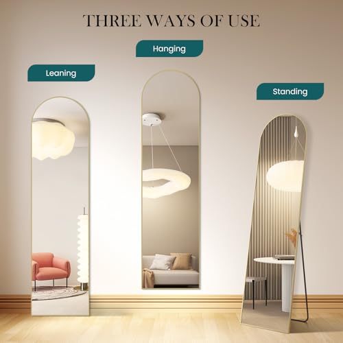 Full Length Arched Floor Mirror - 59x16 inches, Gold Frame
