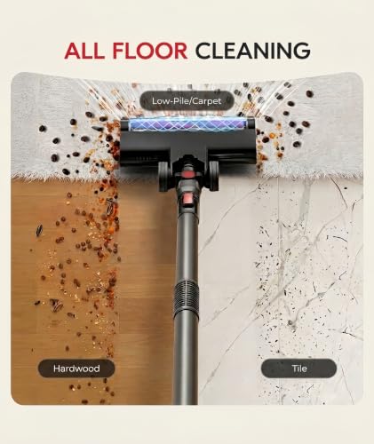 RONEAIR Cordless Vacuum Cleaner 40Kpa 45Min Run Time, 6-in-1 Self-Standing Dark Gray