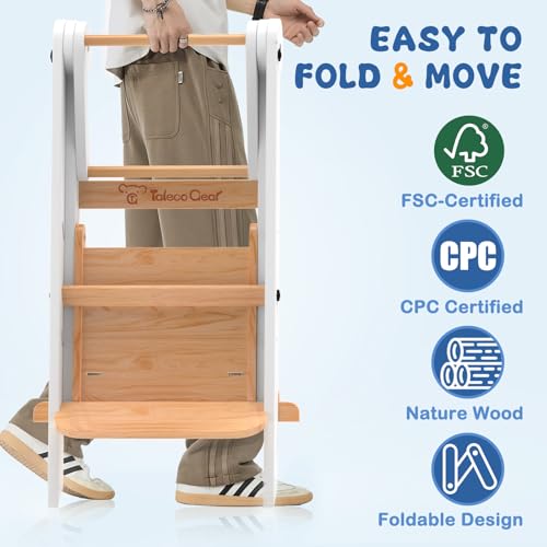 Doerpuz White Foldable Toddler Kitchen Tower with 3 Adjustable Heights
